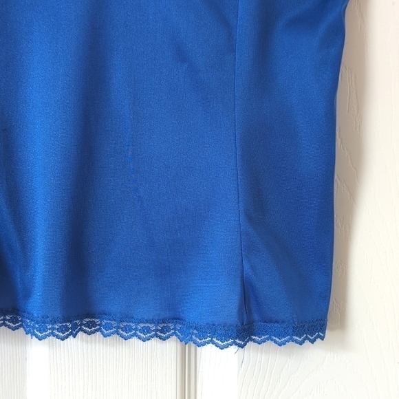 Private Pleasures 80's Vintage Union Made Lace Trim Cropped Tank Top Blue Large - Picture 8 of 10